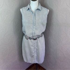Striped Sleeveless Shirt Dress with Belt Workshop L Large Pin Stripe shirt